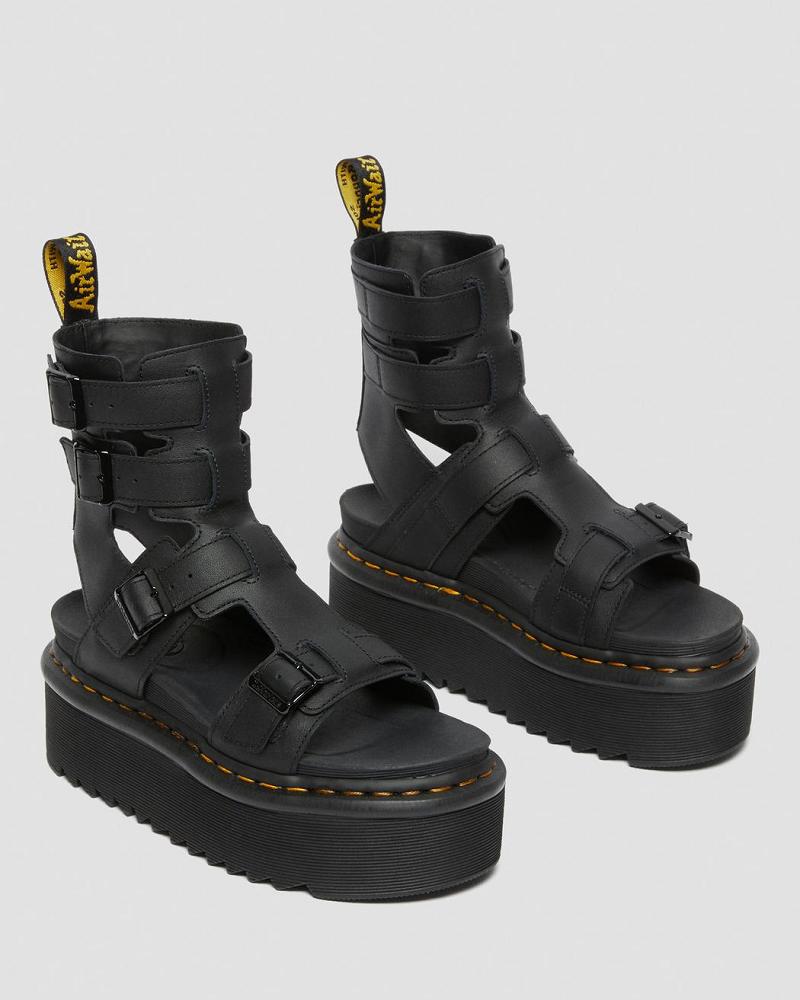 Dr Martens Giavanna Læder Platform Gladiator Sandaler Dame Sort | DK 296EBC